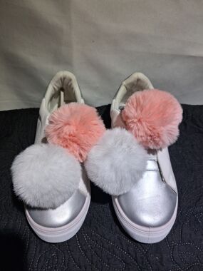 Olivia Miller Metallic Silver Slip-On Sneakers with White Trim